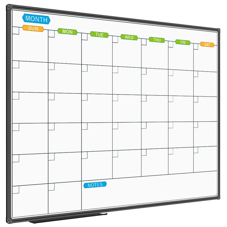 JILoffice Dry Erase Calendar Whiteboard 48 X 36 Inch - Magnetic White Board  Calendar Monthly, Black Aluminum Frame Wall Mounted Board for Office Home