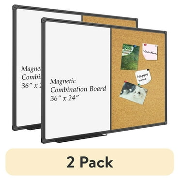 (2 pack) JILoffice 2 in 1 Combo Board, 36" x 24", Black Aluminum Frame, Magnetic, with 10 Push Pins, Marker Tray
