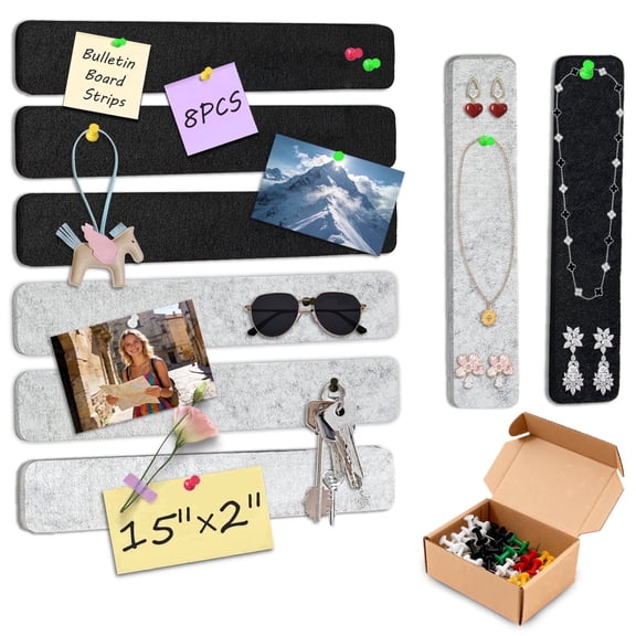 JILoffice Bulletin Board Strip, Cork Boards for Walls 15"x2", Office Pin Board with 50 Push Pins, Self Adhesive Cork Board for Wall, Office, Home, Paste Notes, Photos, Schedules