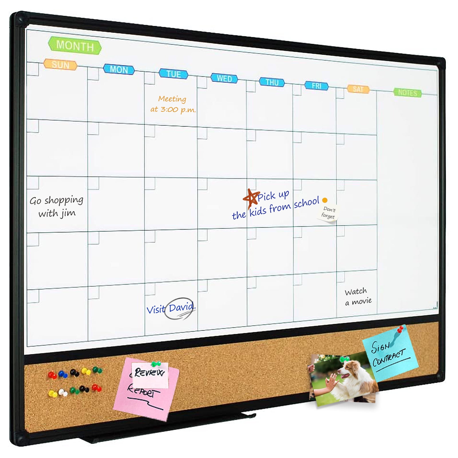 JILoffice Dry Erase Calendar Whiteboard Corkboard Combination