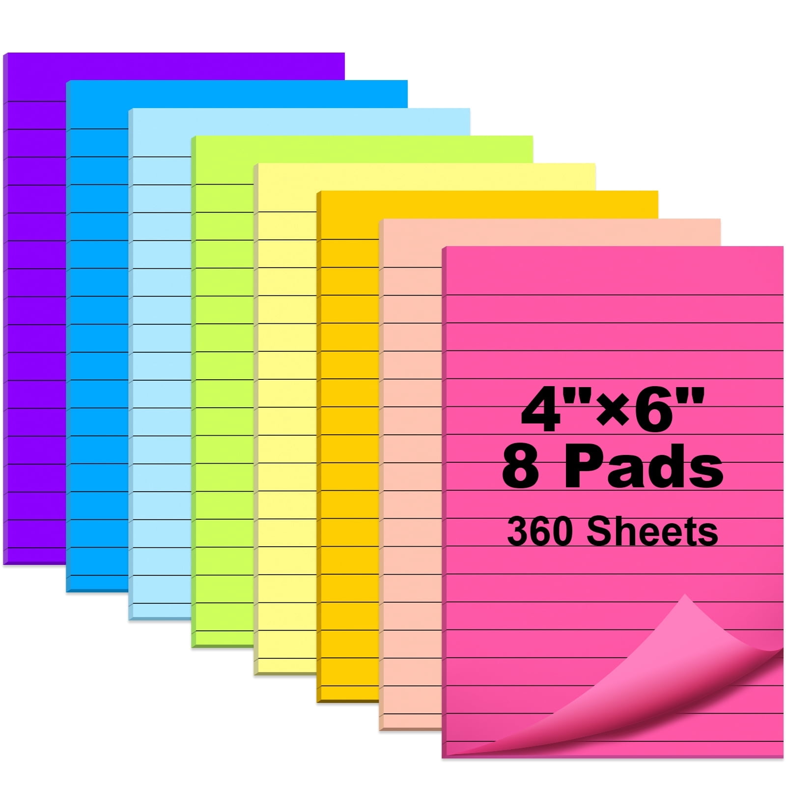 JILhome, Sticky Notes Notepad, 8 Pack, 4x6 Inch Neon Colored Lined ...