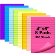JILhome 8 Pack Lined Sticky Notes, 4"x6" Ruled Note Pads, 8 Colors Sticky Notepad for Office, Home, Meeting, 45 Sheets/pad