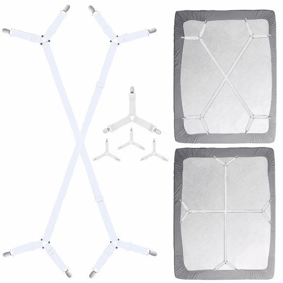 CNDRLEF 6-Piece Bed Sheet Holder Straps, Adjustable Triangle Fitted Sheet Clips, Non-Slip Mattress Corner Grippers, White