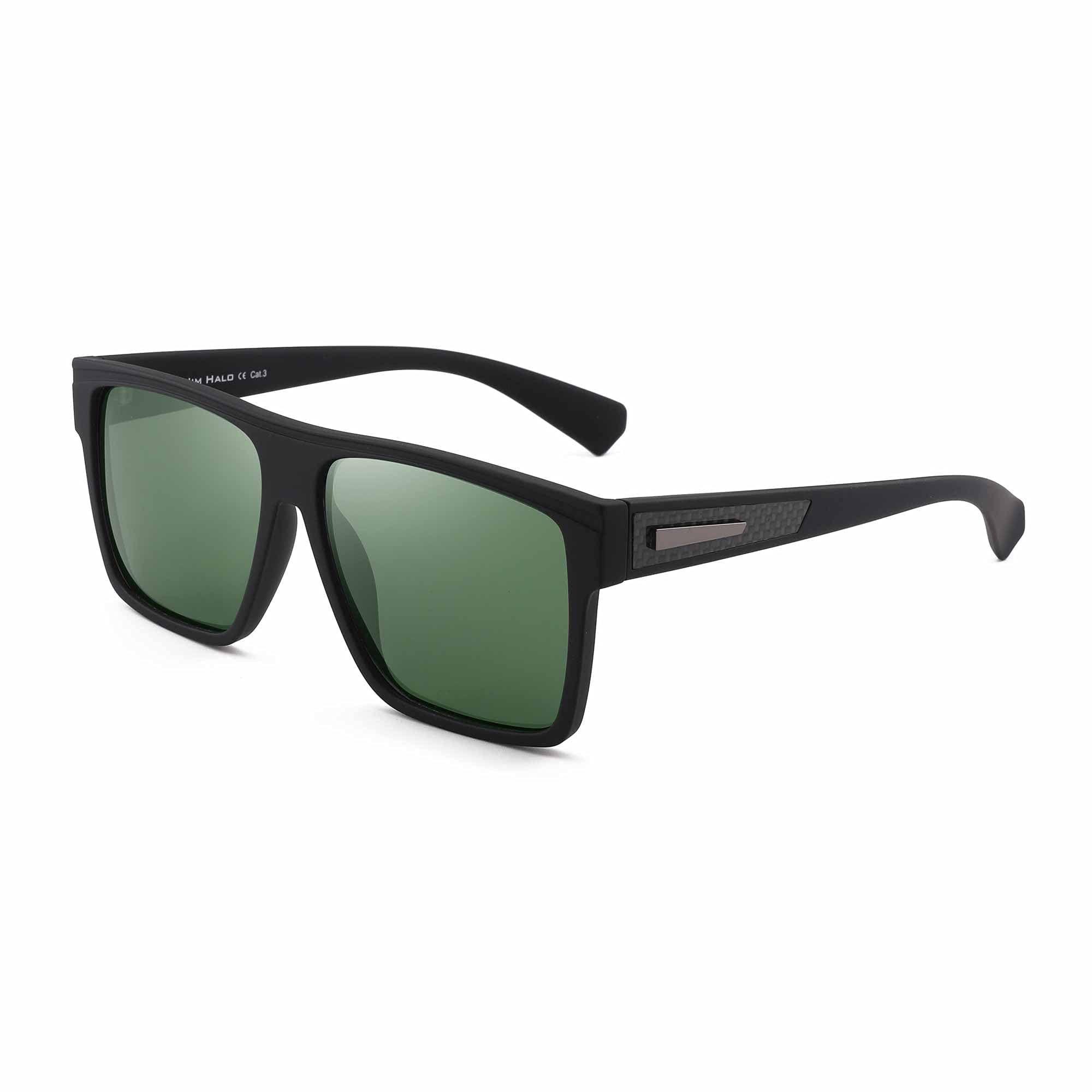 JIM HALO Retro Polarized Sunglasses Men Women Flat Top Square Driving  Glasses（Matte Black Frame / Polarized Green Lens）