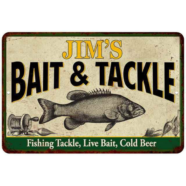 JIM'S Bait & Tackle Sign 12 x 18 Matte Finish Metal 112180016156