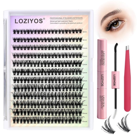 JIMEI 240PCS Wispy Lash Clusters Kit, 8-14mm 30D 40D Individual Eyelash Extensions, DIY Home Lashes Set with Lash Bond, Seal & Tweezers