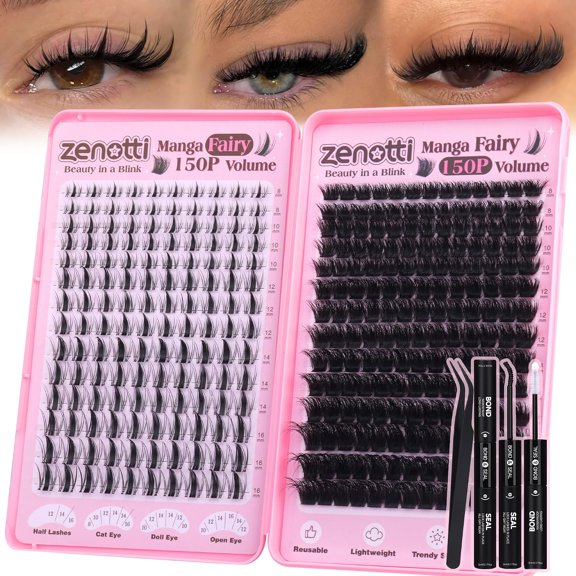 JIMEI 640PCS Lash Clusters Kit, Wispy Natural Eyelash Clusters, 30D 40D 50D 60D D Curl Individual Lash Extensions, 9-16mm Mixed Length with Lash Bond, Seal, Tweezers & Brush for DIY Home Lash Makeup