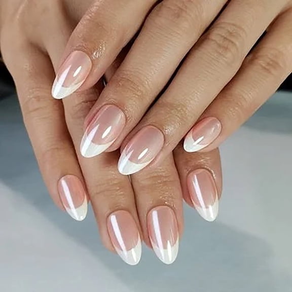 JIMEI Angel Curve Press-On Nails - 24PCS Almond Shape, Butter French Minimalist Design