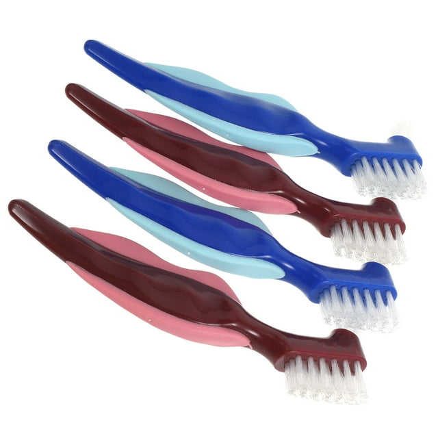 JIMING 4pcs Denture Brushes Denture Toothbrush Double Sided Toothbrush