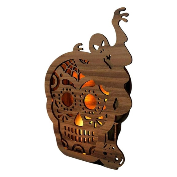 JIMMU Halloween atmosphere light, Halloween wooden horror skull decoration ornament, outdoor courtyard decoration