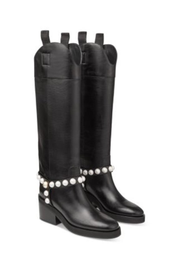 Womens Black Shaft Pull Tabs Embellished Padded Onya/a 70 Wvu Round Toe Block Heel Leather Riding Boot 37