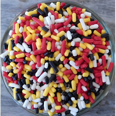 Red, White, Black & Yellow Jimmy Decorette Sprinkle Mix Confetti Sprinkles, Cake, Cookies, Donut, Cakepop Topping, 6 oz.