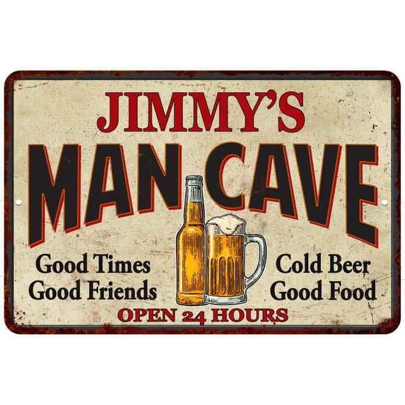 JIMMY'S Man Cave Metal Sign Wall Decor Gift 8x12 208120011102