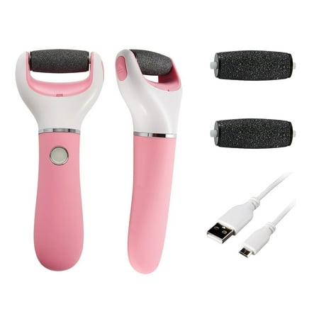 Electronic Foot File Callus Remover: Pedicure Tools Scrubber Kit Electric Shaver With 2 Coarse Pumice Stone Refills for Dry Feet, Hard, Dead Callused Skin & Cracked Heels, Pedi Care Spa-pink