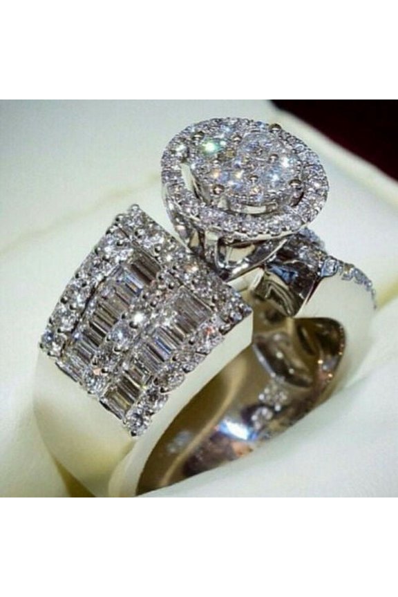 Women 925 Silver Wedding Rings Round Cut White Sapphire Ring