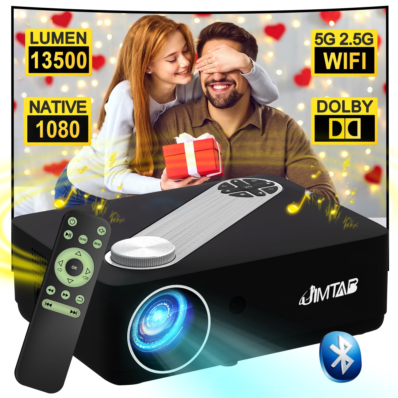 JIMTAB M22 2024 Projector, 5G Wifi, 1080P Native, 4K Support, 520 ANSI ...