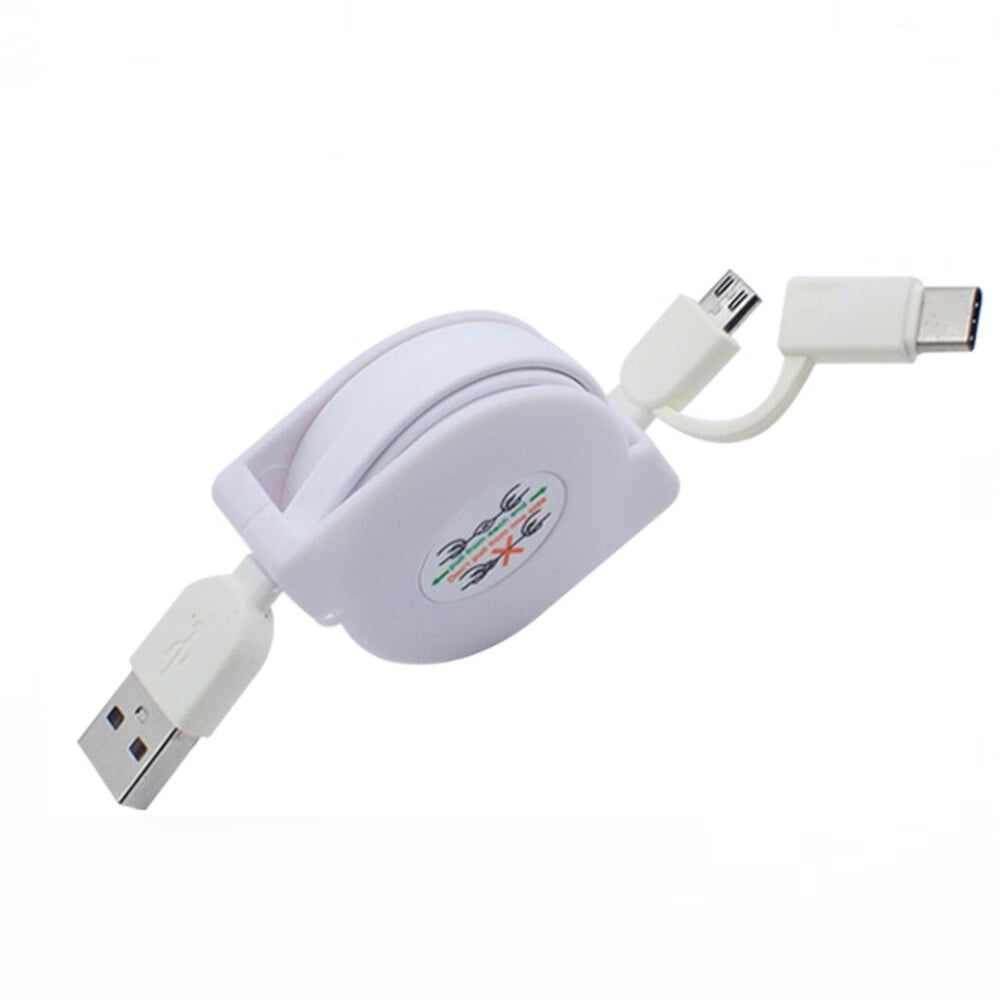 JIMTAB 2Pcs 1M/3Ft Universal Micro Usb & Type-C 2 in 1 Retractable Data Charger Cable Cord (3 Pack）