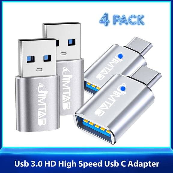 JIMTAB (4 Pack USB C to USB Adapter (2 Pack)& USB A to USB C Adapter (2 Pack) [USB 3.0] SuperSpeed Data Transfer & Fast Charging for iPhone/PC/Samsung/iPad/Laptop/MacBook