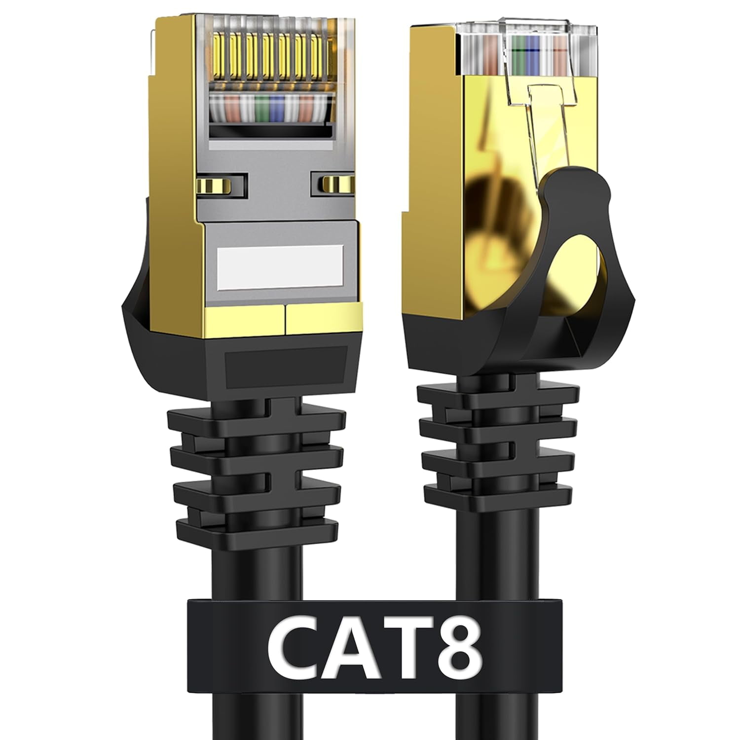 JIMTAB Cat 8 Ethernet Cable 50 ft Shielded, Indoor&Outdoor, Heavy Duty High Speed Direct Burial 26AWG Network Wire, 40Gbps 2000Mhz SFTP Patch Cord, in Wall&Weatherproof RJ45 Cable for Router/Modem