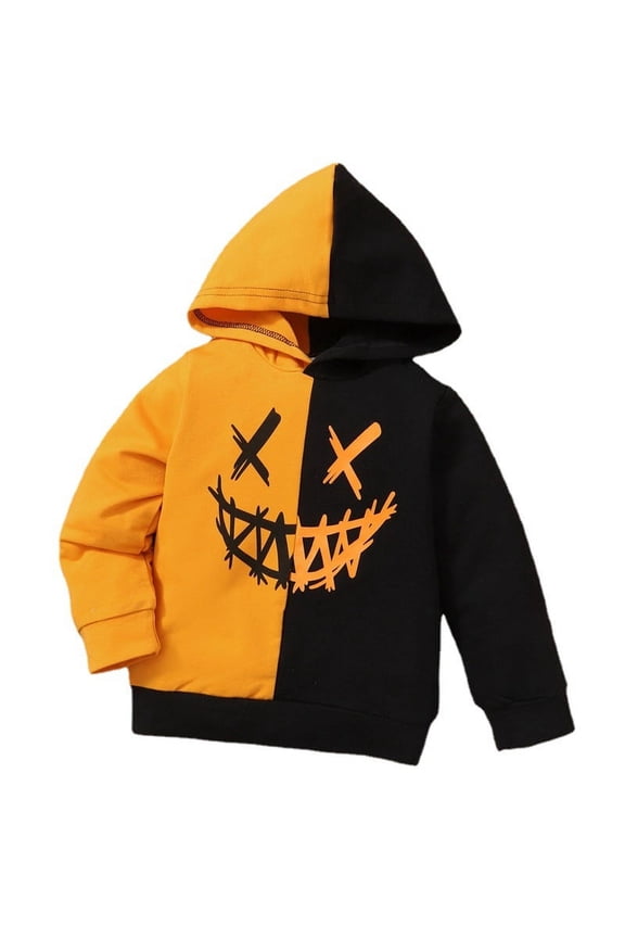 Halloween Baby Hooded Long Sleeve Ghost Smiling Face Sweater Pullover Coat Orange Black (90-130cm)