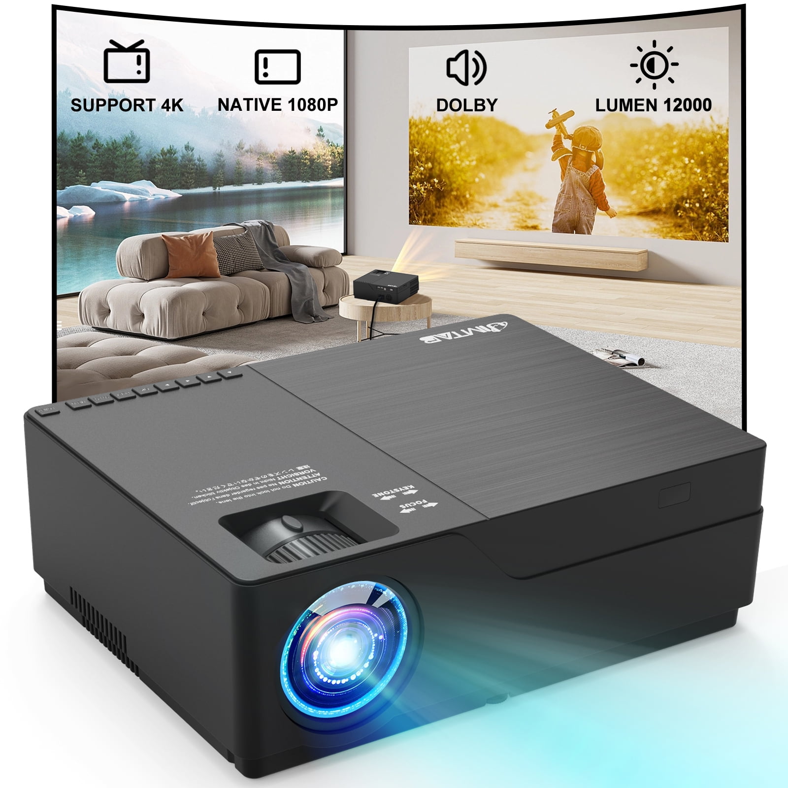 JIMTAB M18 Native 1080P LED Video Projector, Upgraded HD Projector with ...