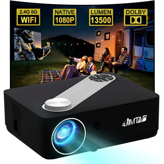 JIMTAB M22 Native 1080P WiFi Video Projector,Short Throw Screen Mirroring 2.4G 5G Projector Support AV,USB,HDMI,TF Compatible with Xbox,Laptop,iPhone and Android (Graphite)