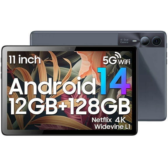 JIMTAB Max Tablet, 11 Inch Android Tablet with 128GB ROM, T616 Octa-core for Gaming, Android 14 tableta, 90000mAh/18W Fast Charge, 10.95 inch Large Tablets with Widevine L1, 2.4G/5G WiFi, 5+13MP