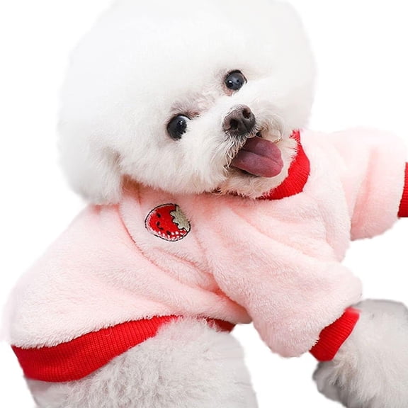 JIMTAB Puppy Dog Clothes Winter Sweater Warm, Flannel Velvet Pet Cat Cute Fruit Fleece Teddy Bichon Pomeranian Small Dog, Ideal Gift for Pet on Christmas (Medium, Strawberry)