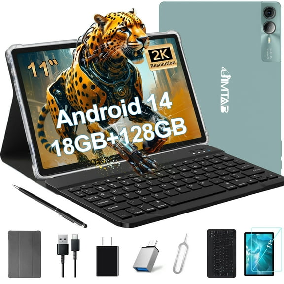JIMTAB Tablet 11 inch Android 14 Tablets, T60Plus with 128GB Storage(Expand to 2TB), 2000 * 1200 2K IPS Screen, 60Hz Refresh Rate, T616 8-Core CPU 2.0Ghz, 9000mAh, 5G WiFi,GPS,Gaming Tablet