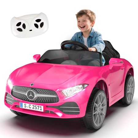 JIMUPARK 12V Electric Ride On Cars, Licensed Mercedes-Benz CLS 350 with Remote Control, Music, LED Lights, Battery Powered Ride on Toys for Kids Toddlers Girls Boys 2+, Pink