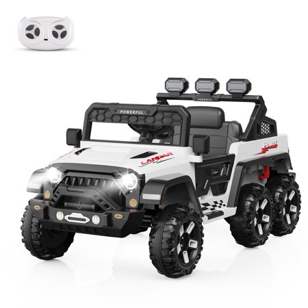JIMUPARK 6X6 Kids Ride On Toys, 24V Large PickUp Truck, Electric 4WD Toys with Remote Control, Bluetooth Music Version, Spacious Storage, White