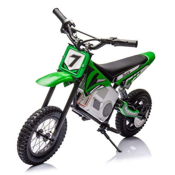 JIMUPARK 36V Kids Electric Dirt Bike, 350W Off-Road Bike Motocross Powerful Motorcycle for Kids Aged 8-12, with 15MPH Fast Speed, Twist Grip Throttle, Metal Suspension & Leather Seat, Green