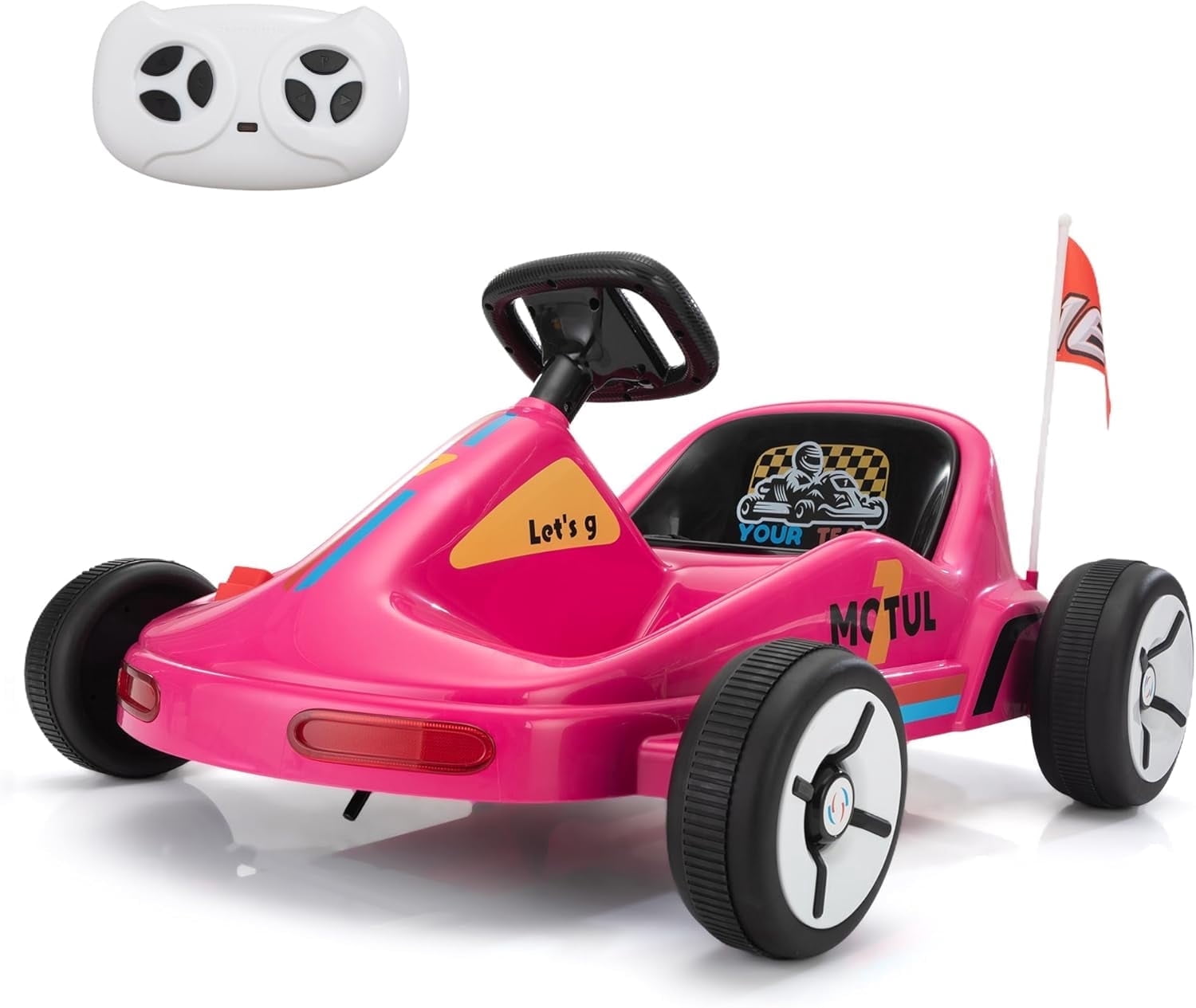 JIMUPARK Electric Go Kart for Kids, 12V Ride on Car Outdoor Pedal Race Toy with Music, Remote Control, Flashing Lighting, for 3-8 Years Old, Pink