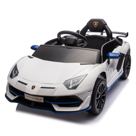 JIMUPARK Licensed Lamborghini Aventador Xago, 12V Kids Ride On Car, Hydraulic pressure door, Remote Control, Slow Start,Bluetooth, Adjustable Volume, MP3, USB, LED Lights For Kids Aged 2-4, White