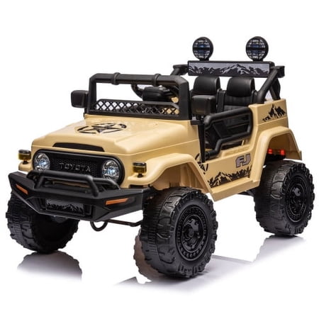 JIMUPARK 12V Licensed TOYOTA FJ Cruiser Kids Ride on Car 3 Speeds w/Parents Remote Control, Music, LED Lights, Slow Start, Spring Suspension, Electric Cars Truck for Boys Girls Aged 2+, Yellow