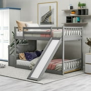 JIN & VICO Pinewood Twin over Twin Bunk Bed with Guardrail and Slide and Stairway, Gray