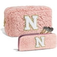 thumbnail image 1 of JINCBY Clearance,2 PC Initial Makeup Bag Travel Makeup Bag Makeup Pouch Make Up Bag Cosmetic Travel Bag Lamb Wool Makeup Bag Cute Makeup Bag Beauty Bag Graduation Gifts Gift for Women, 1 of 1