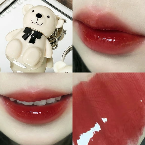 JINCBY Clearance,Mirror Face Lip Glaze White Bear Keychain With Plain Face And White Lip Exposed Lip Color(1.7ml) Gift for Women
