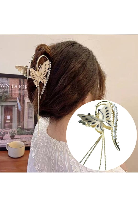 Clearance,Pearl Large Clip Premium Feel Hairpin Back Fringe Hairpin Gift for Women