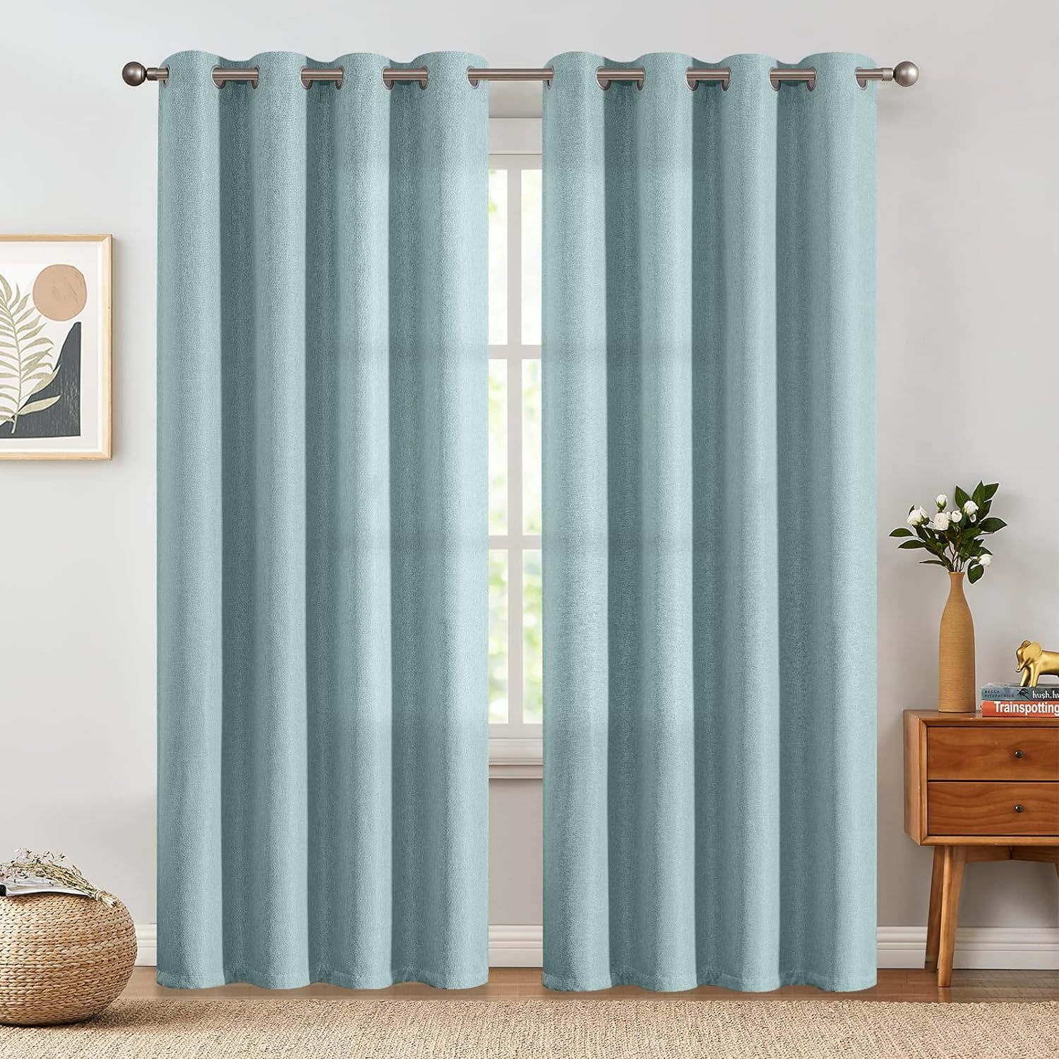 JINCHAN Linen Textured Curtains for Living Room Darkening Bedroom