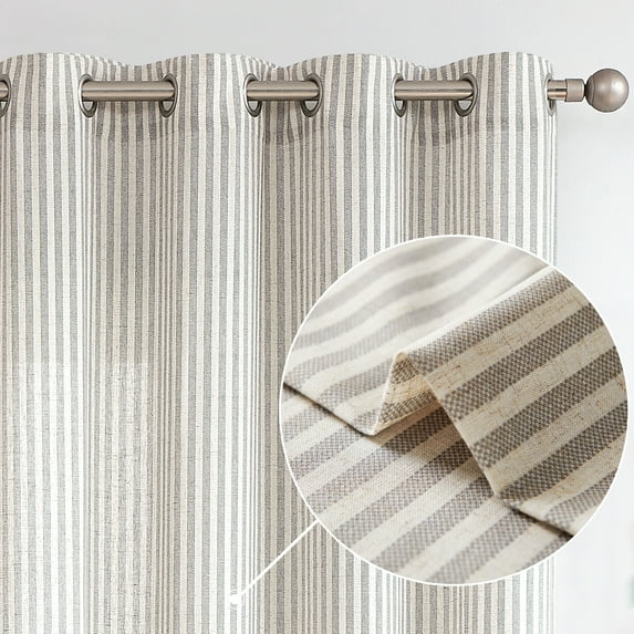 JINCHAN Striped Linen Curtains for Living Room Bedroom Grey Ticking Stripe Drapes Light Filtering Pinstripe Window Treatment 2 Panels W50 x L90