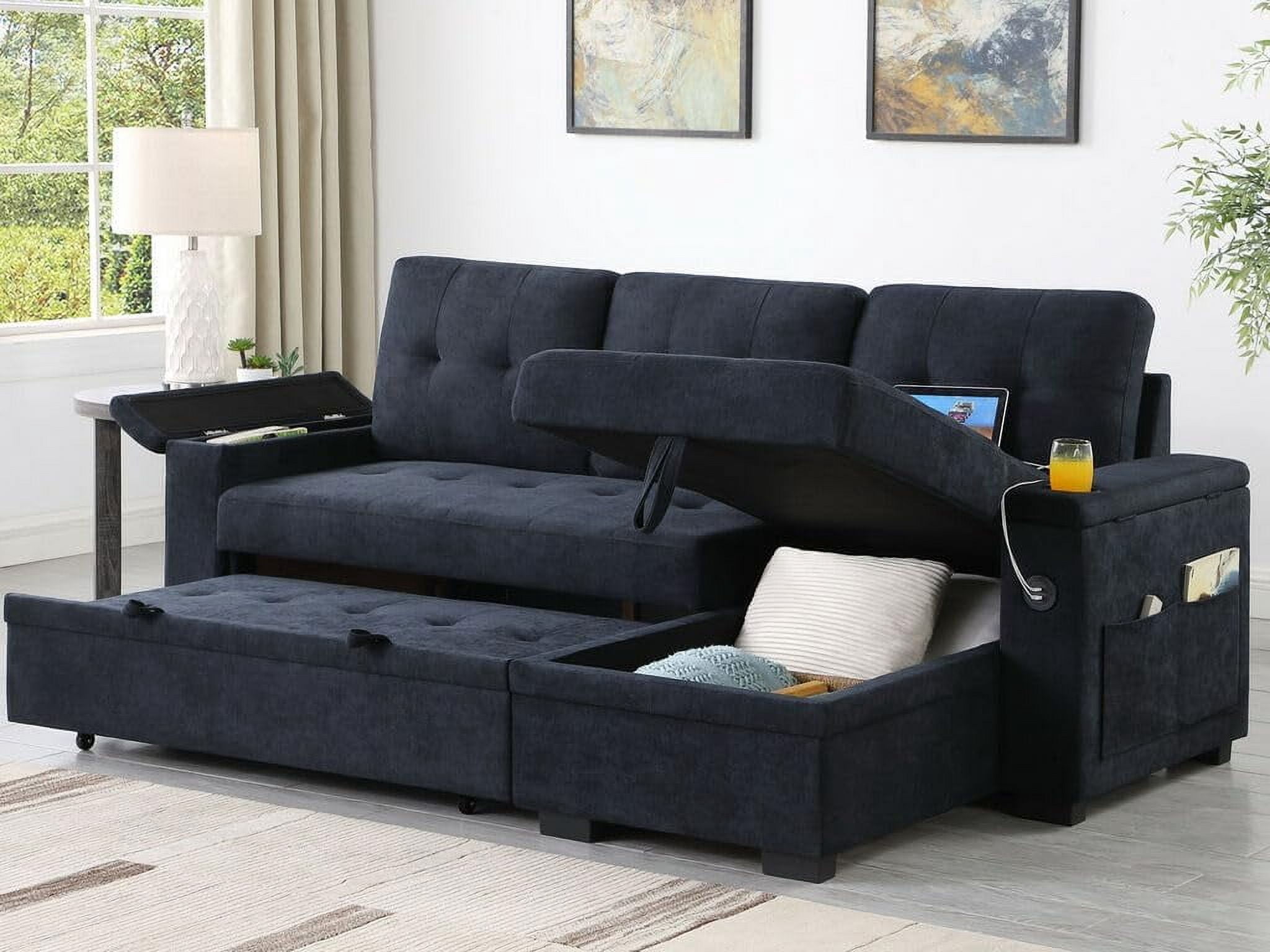 JINCHANCHAN Modern Reversible Sleeper Sectional Sofa L-Shaped Pull Out ...
