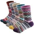 JINDUN 5 Pairs Warm Wool Socks for Women, Thick Knit Thermal Crew