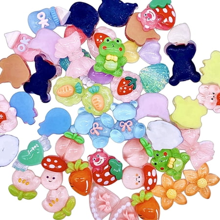 JINDUODUO 50 PCS Slime Charms Bulk DIY Craft Making Resin Making Kit, Resin Flat Back Slime Charms for Resin Jewelry Making Supplies (Translucent)