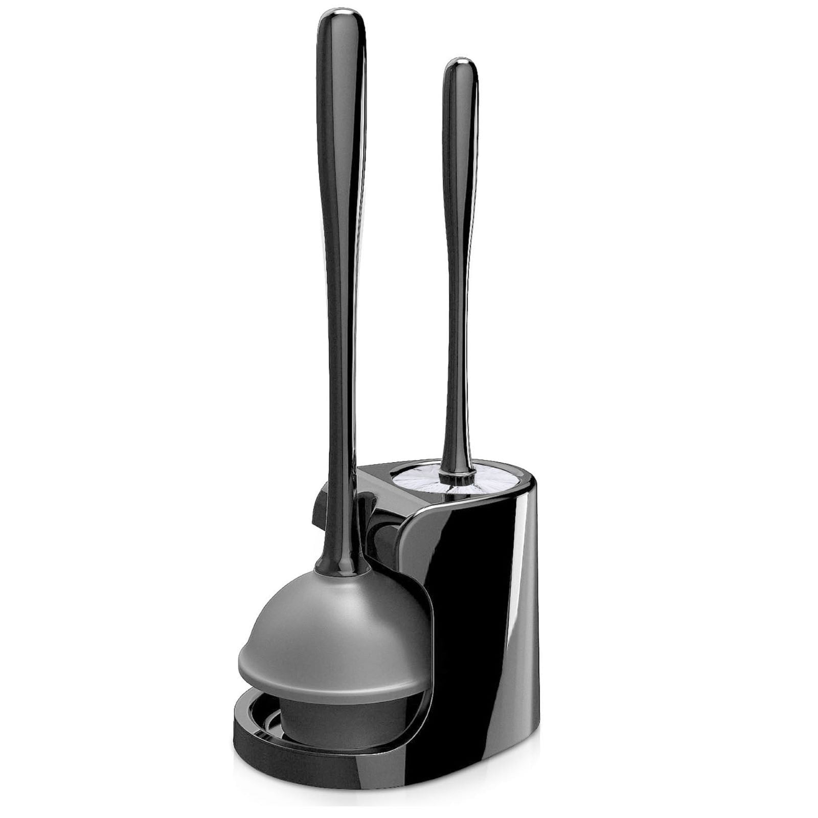 Black 2-in-1 Toilet Plunger and Brush Set with Holder