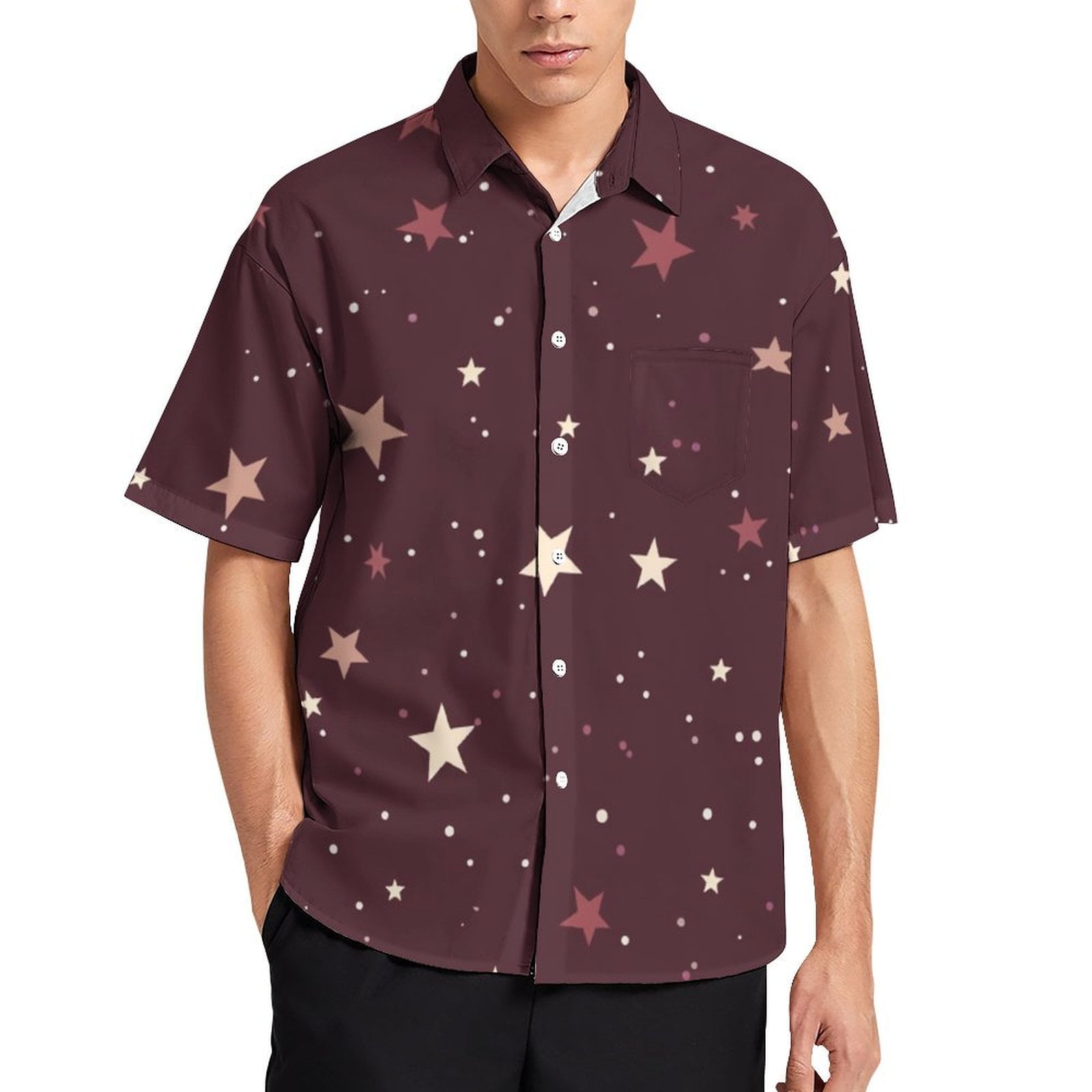 JINGDS Burgundy Stars805 Mens Casual Shirts, Casual Mens Summer Shirts