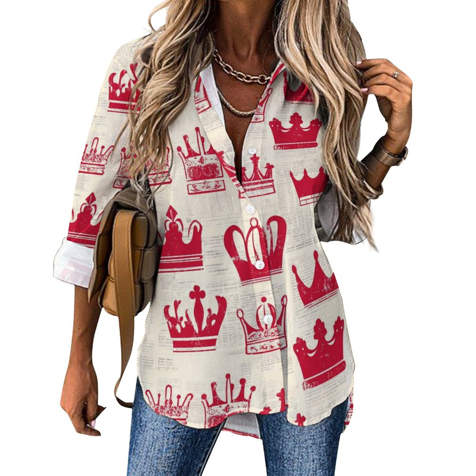 JINGDS Classic Crown And News 557 Women's Long Sleeve Shirts, Fashion
