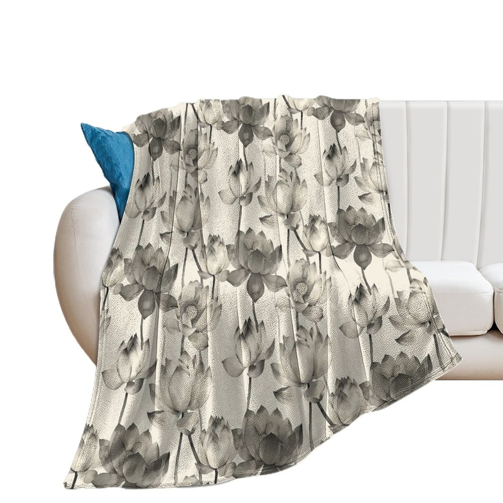 JINGDS Ink Wash Lotuses323 Throw Blanket, Soft Throw Blanket for Couch