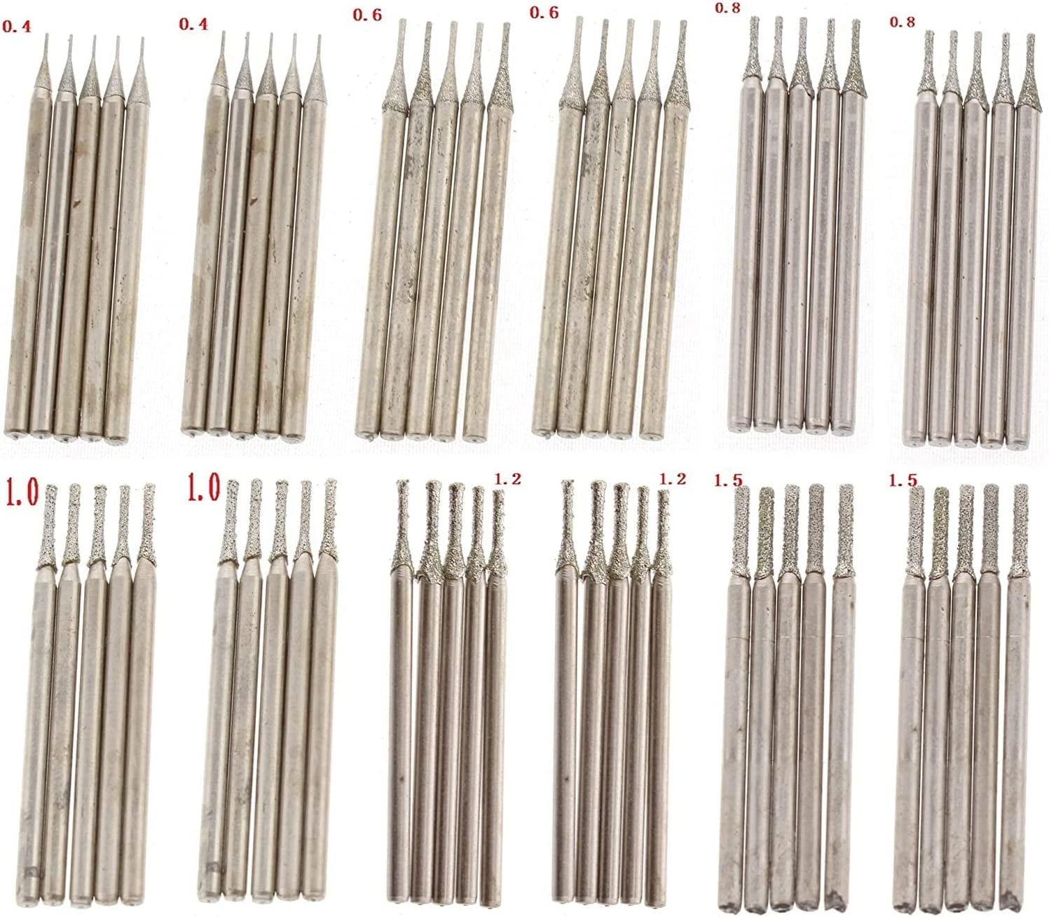 JINGLING 0.4-1.5mm Diamond Drill Bits Set Drilling Lapidary Tools For Stone Pack of 60Pcs