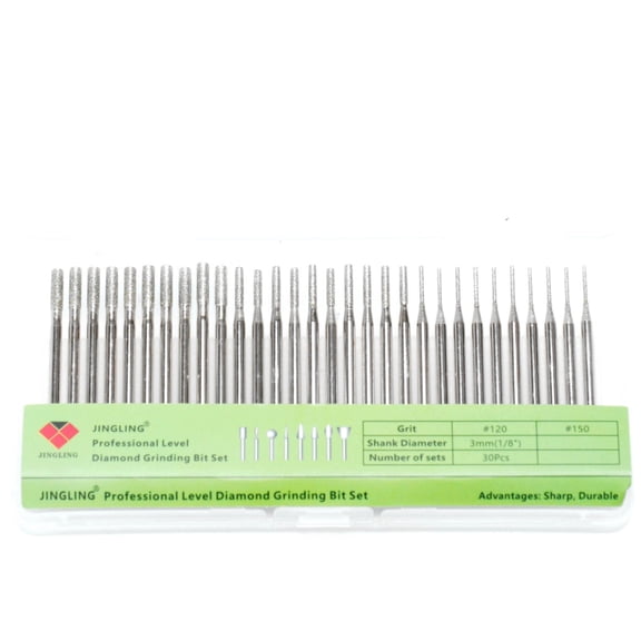 JINGLING 1 2 3mm Cylindrical Diamond Grinding Bits Stone Carving Kit Lapidary Supplies Jewelry Making Glass Cutting Drill Bit for Dremel Tool Accessories Pack of 30Pcs
